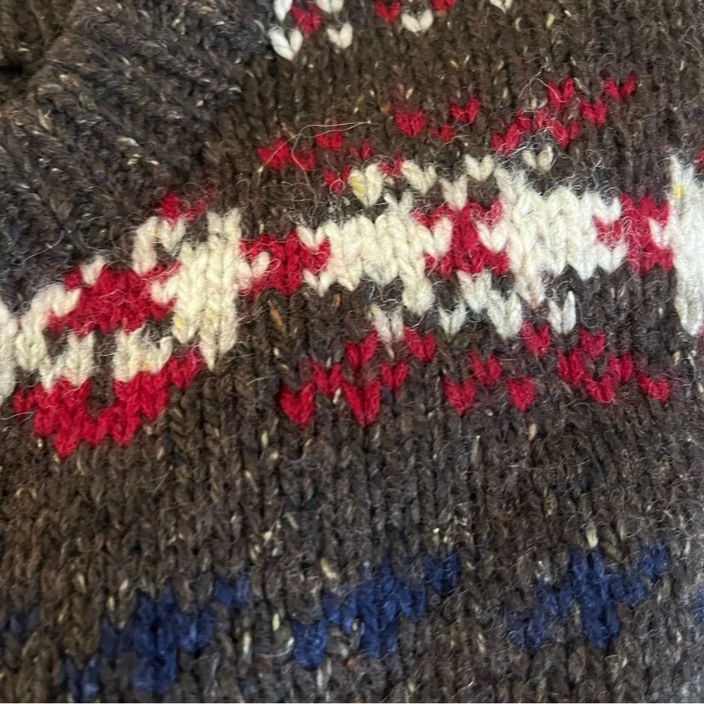 Vintage Wool Sweater Brown/Red Men Medium Fair Isle Nordic Thick Knit Snowflakes